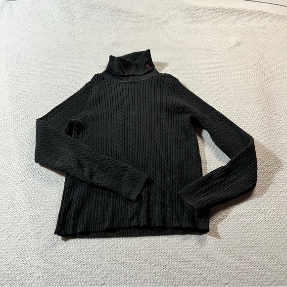 VTG Ralph Lauren Women’s Sport Tan Brown Cable Knit Cotton Turtleneck Sweater Pony Logo Medium